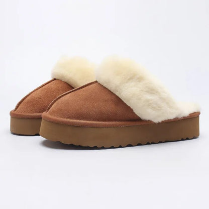 2023 Winter Warm Women's Thick-soled Boots Real Sheepskin Wool Warmer Ladies Heightening Shoes Platform Luxur Snow Boots