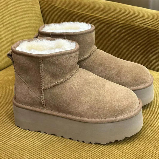 2023 Winter Warm Women's Thick-soled Boots Real Sheepskin Wool Warmer Ladies Heightening Shoes Platform Luxur Snow Boots