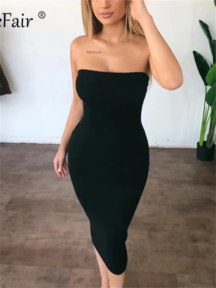 Forefair Strapless Bodycon Bandage Sexy Women Long Dress 2022 Summer Fashion Ladies White Black Red Party Tube Party Dresses